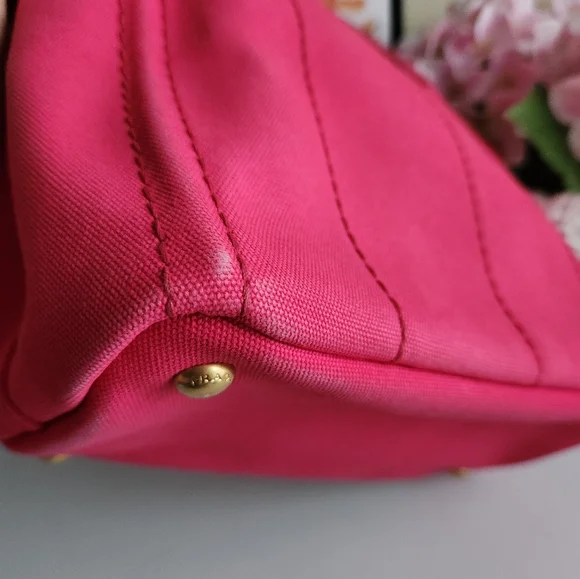 PRADA Pink Peonia Canapa Canvas Tote Bag